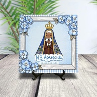 Quadro Azulejo 15x15cm Fé Nossa Senhora Aparecida - Decoração Religiosa Elegante - imagem 3