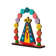 Enfeite Nossa Senhora Aparecida com Arco de Flores Artesanal em Madeira - 14 cm | Presente de Fé e Espiritualidade - imagem 5