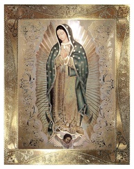 Retrato de Nossa Senhora de Guadalupe com Bordas Douradas - Arte Religiosa Laminada 20,3x25,4cm - imagem 1