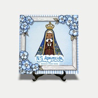 Quadro Azulejo 15x15cm Fé Nossa Senhora Aparecida - Decoração Religiosa Elegante - imagem 1