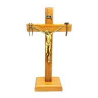 Crucifixo de Mesa Nossa Senhora da Salette 18 cm Madeira Clara - Decoração Sagrada com Cristo em Metal - imagem 2