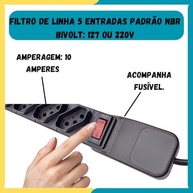 Filtro de Linha Régua 5 Tomadas Bivolt 10A - Proteção Total para Seus Equipamentos! - imagem 4