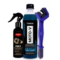 Kit Completo Limpeza Moto Vonixx: Shampoo Moto-V, Limpador Corrente Foxy e Escova Profissional - imagem 1