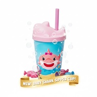 Copo Infantil com Canudo e Tampa 3D Baby Shark Rosa - 350ml Estampado Seguro e Divertido - imagem 1