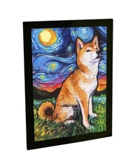Quadro Decorativo A2 Shiba Inu Estrelado - Arte Van Gogh com Moldura - imagem 2