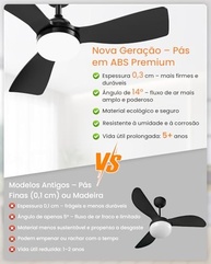 Ventilador de Teto com Controle Remoto, LED 20W, Silencioso, 6 Velocidades, Luz Ajustável, 127-220V – Design Moderno - imagem 3