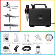 MEEDEN Kit Aerógrafo Profissional com Compressor Silencioso 1/5 HP + 3 Pistolas e Tintas Acrílicas 24 Cores - imagem 3