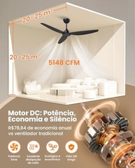 Ventilador de Teto 52" com Controle Remoto | 6 Velocidades, Reversível e Silencioso - imagem 3
