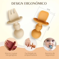 Conjunto 3 em 1 Prato Antiderrapante com Silicone Alimentício - Prato, Colher e Garfo Seguros para Bebês (Azul) - imagem 5