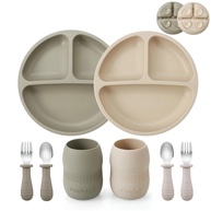 PandaEar Conjunto de Silicone para Alimentação de Bebês - Pratos Divididos com Sucção, Copos e Talheres Seguros - imagem 1