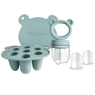 Bandeja de Silicone para Congelador de Alimentos para Bebês - Moldes de Picolé + Alimentador de Frutas + Mordedor Leite Materno - imagem 2