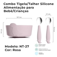 Combo Tigela e Talher Silicone HOMELIFE NT-27 Rosa - Seguro e Prático para Bebês - imagem 3