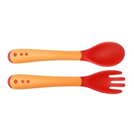 Talheres Infantis Silicone Termossensível Rosa - Kit Colher e Garfo Seguro para Bebês - imagem 1