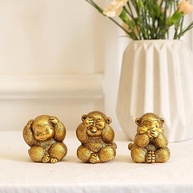 Estátua 3 Macacos Sábios em Resina - Decoração com Simbolismo de Sabedoria e Boa Sorte - imagem 2