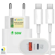 Carregador Turbo 50W USB-C + USB-A: Carregue 2 Dispositivos Simultaneamente com Power Delivery - imagem 1