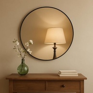 Espelho Redondo com Moldura em Couro Sintético - 50cm | Design Elegante para Sala, Quarto, Escritório ou Banheiro - imagem 5