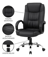 Cadeira Executiva Presidente Ergonômica Reclinável Luxuosa em Couro Sintético Preto - imagem 5