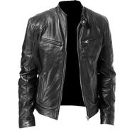 Jaqueta masculina de couro sintético casual de motocicleta, jaqueta masculina de couro sintético para primavera e outono - imagem 1