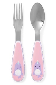 Kit de Talheres Infantil Zoo Baleia Narval Skip Hop Rosa - Aço Inox com Silicone - imagem 1