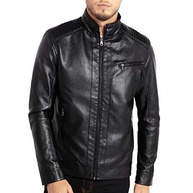 WULFUL Jaqueta masculina de couro sintético leve para motocicleta com gola alta, Black1301, Small - imagem 3
