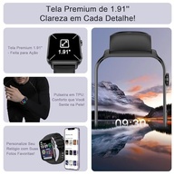 Smartwatch 1.91" LED Full Touch: 100+ Esportes, Chamadas Bluetooth, Assistente Voz - iOS/Android, 2 Pulseiras (Preto) - imagem 3