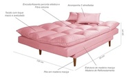 Sofá-Cama Vancouver 3 Lugares com Chaise e 5 Posições Ajustáveis em Suede Rosa - imagem 3