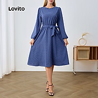 Vestido Jacquard Azul Lovito: Elegância e Sofisticação - imagem 2