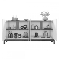 Aparador Buffet Sala Lizz 170cm com Pés de Madeira Maciça – Design Sofisticado Off White/Cedro - imagem 5