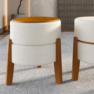 Puff Estilo Mesa em Tecido Bouclé Bege com Pés de Madeira Maciça - Design Sofisticado e Multifuncional - imagem 3