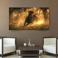 Quadro Tela Decorativo Cavalo no Pôr do Sol 60x40cm | Arte Exclusiva em Canvas com Moldura de Madeira Maciça - imagem 5