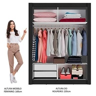 Guarda-Roupa Solteiro Dallas 2 Portas de Correr com Espelho e 2 Gavetas - Design Moderno Preto/Rustic - imagem 5