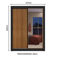 Guarda-Roupa Solteiro Dallas 2 Portas de Correr com Espelho e 2 Gavetas - Design Moderno Preto/Rustic - imagem 3