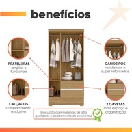 Guarda-Roupa Solteiro 3 Portas 2 Gavetas Coimbra - Design Moderno Off White - imagem 4