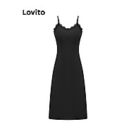 Vestido Sexy Lovito Renda Lisa Spaghtti - imagem 2