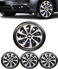Jogo 4 Calotas Esportivas Velox Aro 15 Onix, Prisma, Spin, Agile, Cobalt, Sonic, Montana, Meriva, Zafira, Corsa - Preto/Prata - imagem 1