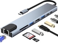Adaptador Dock Station Hub 8 em 1 Tipo C USB 3.1 PD Adaptador Multiportas Dex USB C com Saída HDMI 4K, Fonte de Alimentação tipo C, Leitor de Cartões entrada Rede - imagem 1