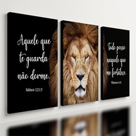 Kit 3 Quadros Decorativos Leão de Judá Cristão Gospel 60x30cm - Inspiração Espiritual para Sua Casa - imagem 1
