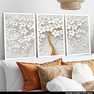 Quadros Decorativos Floral Branco com Detalhes Dourados - Transforme sua Sala ou Quarto com Estilo - imagem 5