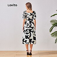 Vestido Boho Manga Puff Lovito: Estilo Geométrico com Toque Suave - imagem 2
