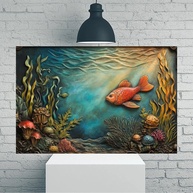 Pôster Subaquático Vintage 30x45cm - Arte Rústica com Peixe Laranja para Decorar Casa e Escritório - imagem 1