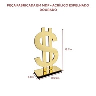 Cifrão Dourado Espelhado em Acrílico - Peça Decorativa de Sucesso e Prosperidade para Escritório e Decoração Moderna - imagem 4