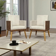 Kit 2 Poltronas Decorativas Lis em Corino e Suede Bege com Pé Palito 30cm - Estilo e Conforto para sua Sala - imagem 1