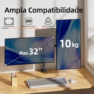 BAZIK Suporte Articulado para Monitor – Braço Articulado Ajustável para Monitores de 13-32" com Peso Máximo de 10kg em Cada Braço, Suporte para Monitor Duplo com Gerenciamento de Cabos – Preto - imagem 3
