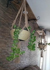 Suporte de Corda Macramê 90 cm para Vasos de Plantas - Bege - imagem 4