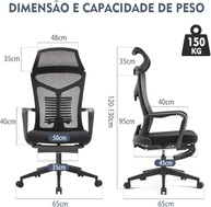 Cadeira Ergonômica Python Fly com Suporte Lombar Ajustável e Apoio de Pés Retrátil - imagem 3