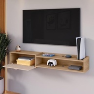 Rack Bancada Parede Home Supremo TV 55" com Nicho e Porta Puxador Concha - Design Moderno em Preto/Hanover - imagem 5