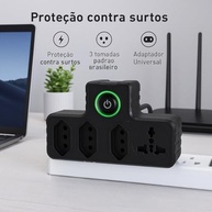 Régua Elétrica Universal 3 Tomadas + Filtro de Linha e Proteção Contra Surtos - imagem 4