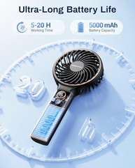 Ventilador Portátil SWEETFULL com Bateria 5000mAh, 6 Velocidades, Display LED e Função Power Bank - Ideal para Viagens - imagem 3