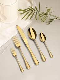 Conjunto de Talheres Dourados 5 Peças - Aço Inox Premium Lavável na Lava-Louças - imagem 1