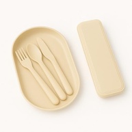 Kit Alimentação Infantil Fibra de Trigo com Prato e Talheres em Estojo Portátil - Ideal para Crianças Maiores - imagem 2